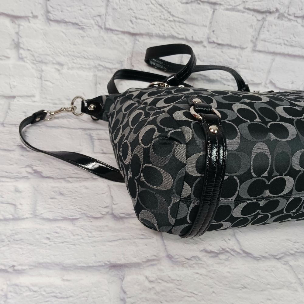 Coach black and gray signature canvas and leather satchel bag - Picture 6 of 11